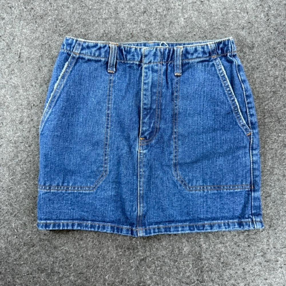 Billabong‎ Denim Mini Skirt Size 27 Blue Checkered Pocket Cotton Casual